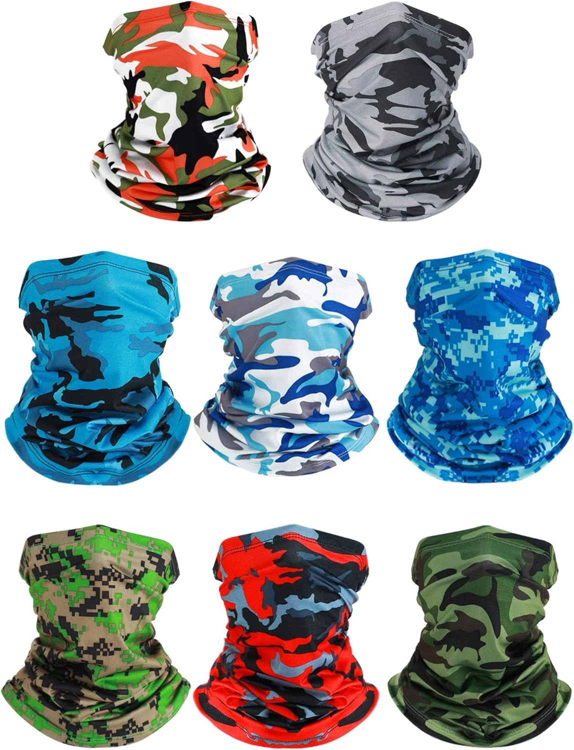 8 Pcs Summer Camo Neck Gaiter Scarf Bandanas for Men Face Mask Outdoor Sports
