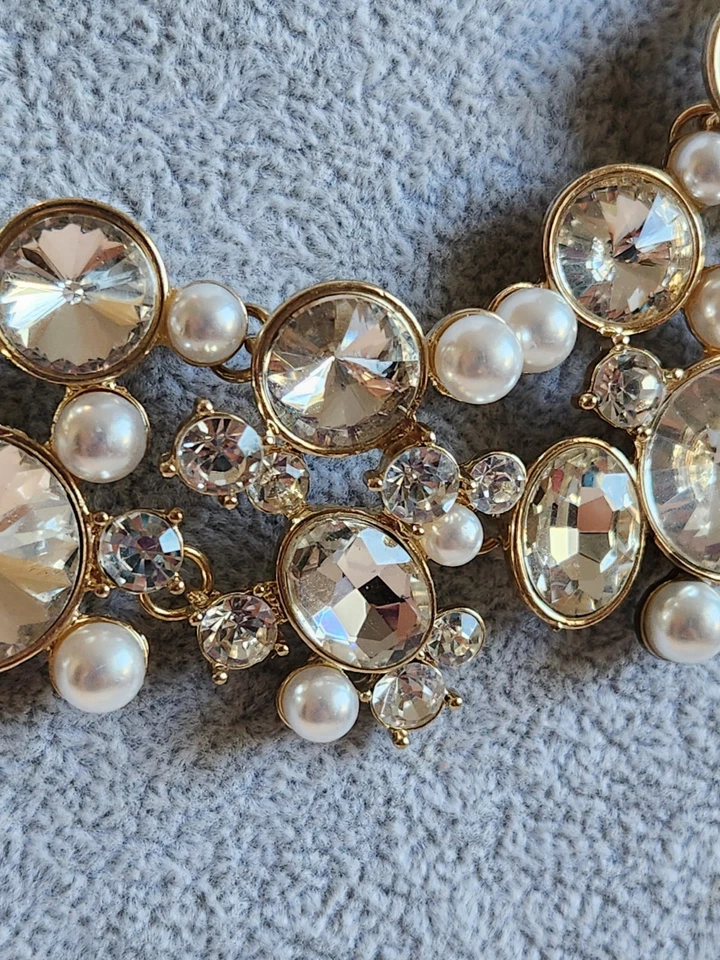 Enorme collar llamativo Natasha 16-19" tono dorado diamantes de imitación transparentes Foto 2 de 4