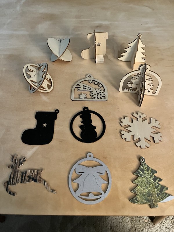 Lot Of 12 Unfinished Wooden Christmas Ornaments 3D Laser Cut Tree Snowflake DIY