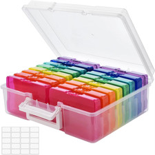 Photo Storage Box with Handle, Photo Organizer Storage Container with 16 Inner C