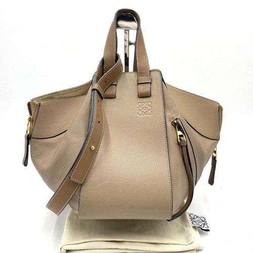 Auth LOEWE Hammock Small 2way Shoulder Hand Bag Greige Leather Used