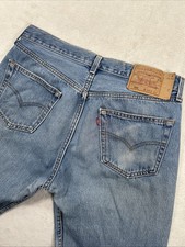 Vtg Levis 501xx Jeans Mens 34x32 33x32 USA Button Fly 90s Faded Stained Blue