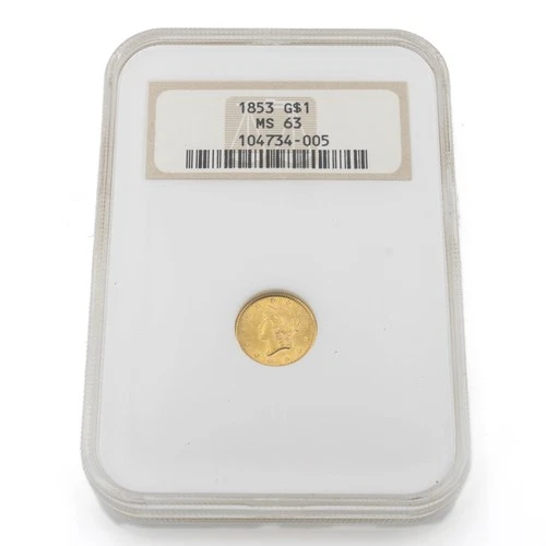 1853 $1 Liberty Head Type 1 Graded NGC MS63 United States Gold Coin NR #C797-3