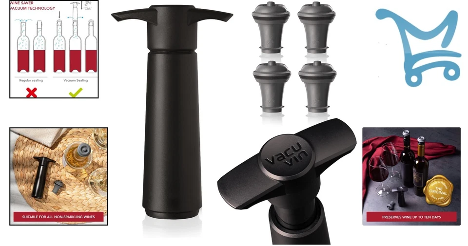 Juego Ahorrador de Vino Bomba de Vacío con 4 Tapones para Vino Tinto Blanco Hermético Foto 2 de 4