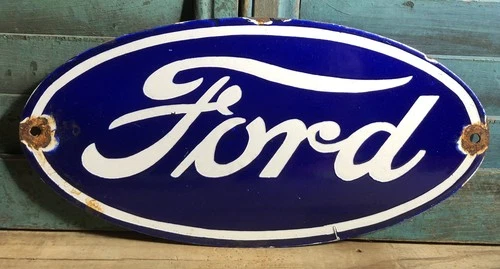 VINTAGE FORD SALES SERVICE 12” PORCELAIN DEALER DEALERSHIP SIGN