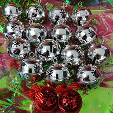 17 Christmas Ornament Bells Silver And Red Jingles Tree Or Other Christmas Decor