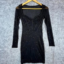 Bling Bodycon Mini Dress Women 2 Black Sparkle Sheer Corset NYE HOCO Party