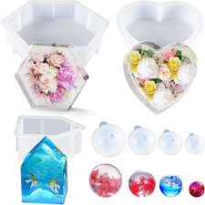 7 PCS Large Resin Molds, Heart Shape Silicone Molds for Resin, Hexagon Deep Resi