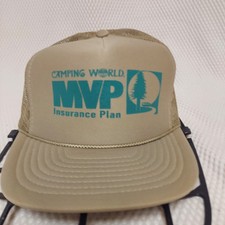 Camping World MVP Insurance Plan Brown Green Mesh Snapback Baseball Cap Hat Vtg