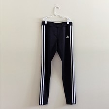 Adidas 3 Stripe Tights Pants Girls Sz XL/16 Climalite Black White Stripes