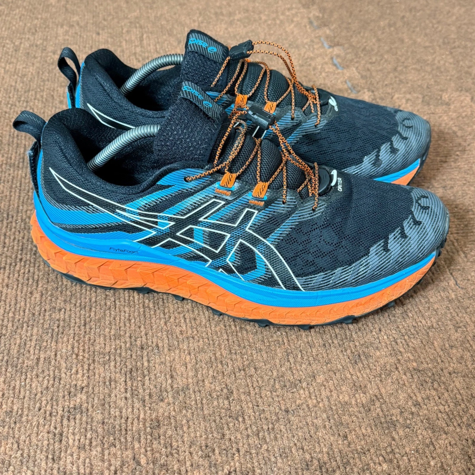 ASICS Trabuco Max Mens Trail Running Shoes Black Blue Orange 1011B028 Size 12.5