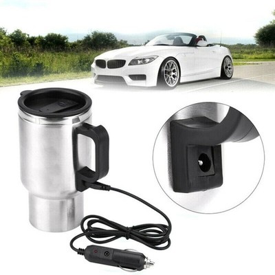Car Electric Water Heater Mug Stainless /Steel Travel Heated Coffee Kettle Cup
