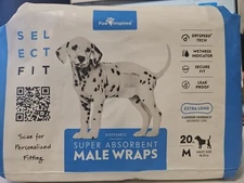 PAW INSPIRED | Male Wrap (Medium), 20 Ct Disposable Super Absorbent Male Wraps