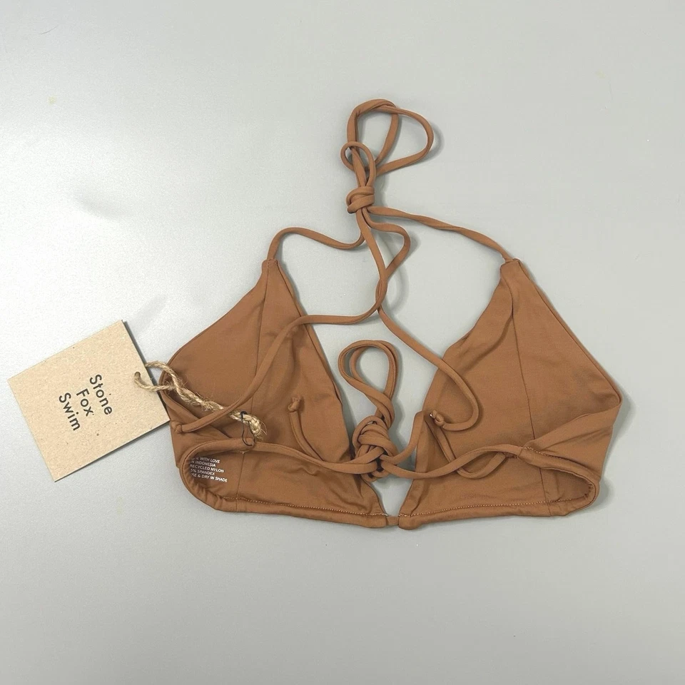 Top de bikini de natación Stone Fox para mujer extra grande marrón cuero crudo tropezo  Foto 4 de 4