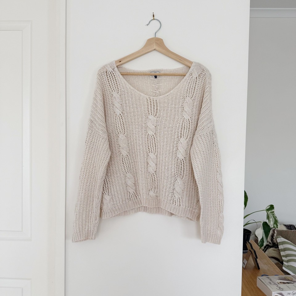 Crocker Apparel Cream cable knit sweater with a boho vibe - Size M