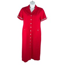 Jessica Howard Red Linen Blend Button Front Maxi Dress Womens 14 Short Sleeve