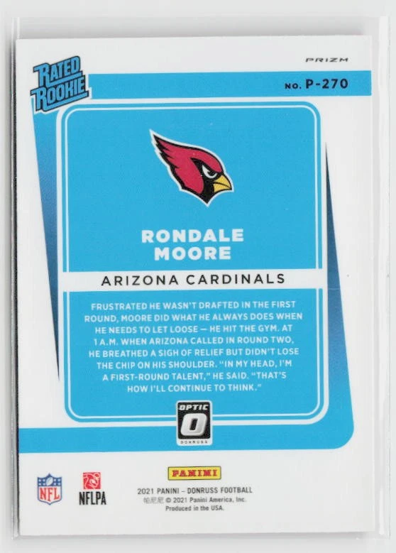 2021 Donruss #P-270 Rondale Moore Optic Rated Rookie Preview Pink - Image 2 of 2