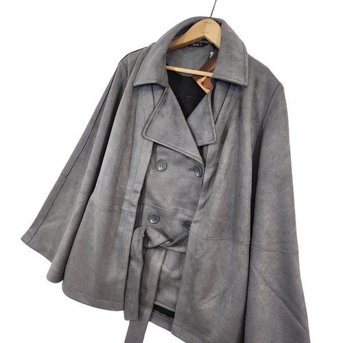 Iman Womens Belted Vest with Removeable Cape Double Breasted Gray Oversize XS - Picture 2 of 14