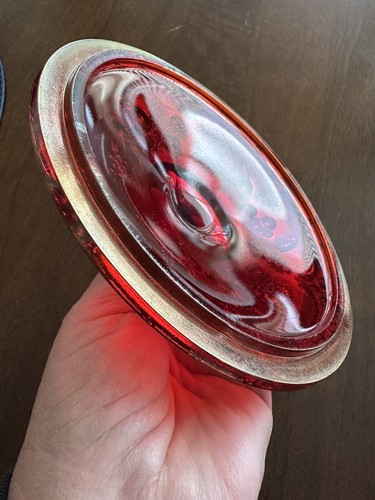 Runder Deckel für Fenton Red Carnival Glas Wilde Erdbeere Bonboniere - Bild 6 von 7