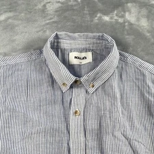 Rolla's Shirt Womens 10 Medium Blue Striped Slouchy Relaxed Button Down Cotton