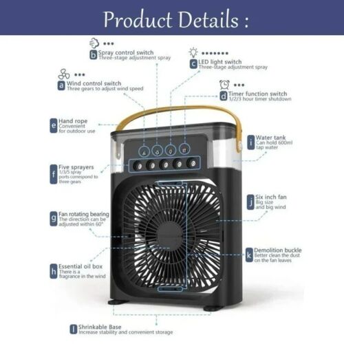 2024Portable 3 in 1 Fan AIr Conditioner Household Small Cooler LED Night Lights - Picture 3 of 6