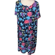 Vintage LOUNGEES Floral Print House Patio Dress Duster Lounge Wear Sz 1X