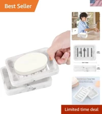 Modern White Marble Soap Dish with Dual-Function Sponge Holder & Draining Tray