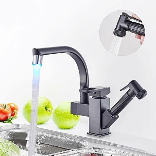 Details zu Black LED Kitchen Sink Tap with Pull Out Spray 360 Degree Swivel Spout Billiger Sprengstoffkauf