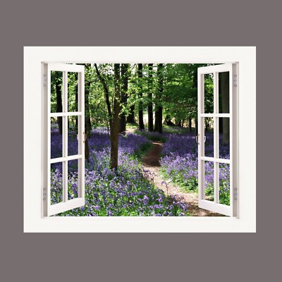 Bluebell Woodland Path 16''x20'' Leinwand Bild 3D Fenster Effekt Englischer Wald 