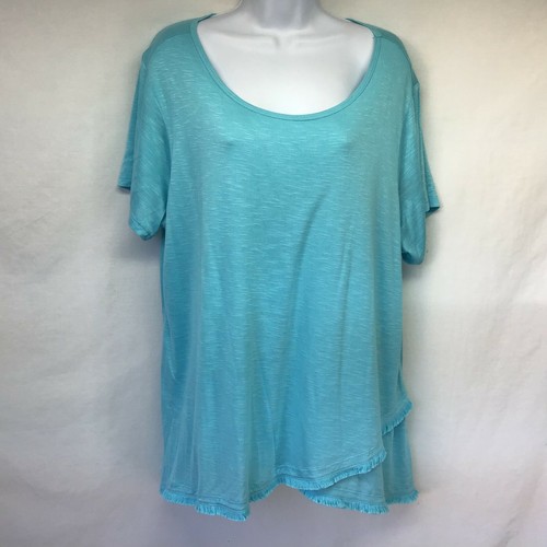 Avenue Women's Tunic Turquoise Blue Layered Fringed Hemline Top Tee NWT 18/20