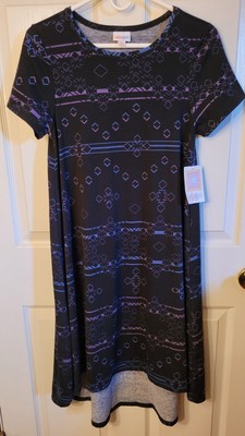 New LuLaRoe Dress Women XSmall Black & Purple Short Sleeve Geometric Carly