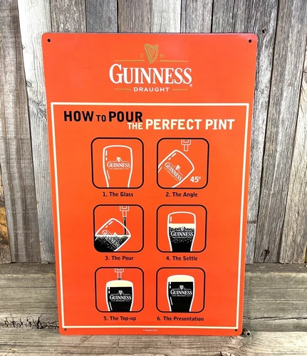 Guinness Beer How to Pour Metal Tin Sign Retro Vintage Style Garage Man Cave New