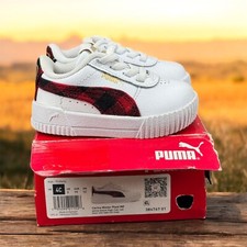 Puma Carina Winter Plaid Platform Toddler Girls White Sneakers Kids Shoe Size 4c
