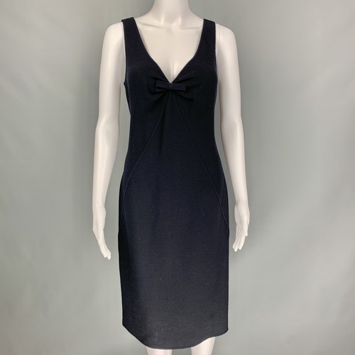 Tailleur Oscar De La Renta - Veste + Jupe Bleu Marine 100% Laine, Brodé Fleurs - Taille M (4US)