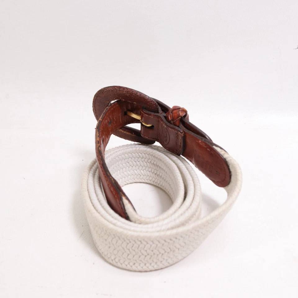 Cinturón de Golf Talbots M Marfil Algodón Marrón Cuero Borde Latón Hebilla Ajuste Foto 2 de 4