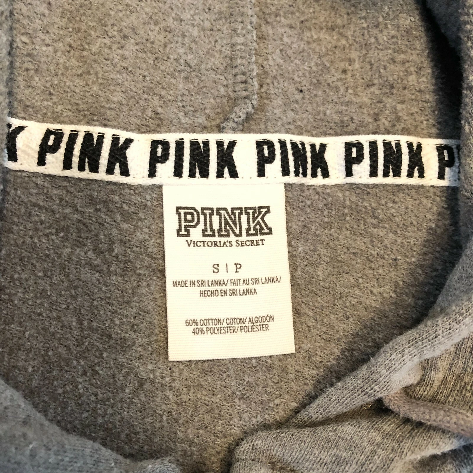 UNDERCOVER Felpa con cappuccio rosa cerniera intera Victoria Secret donna taglia S grigio erica