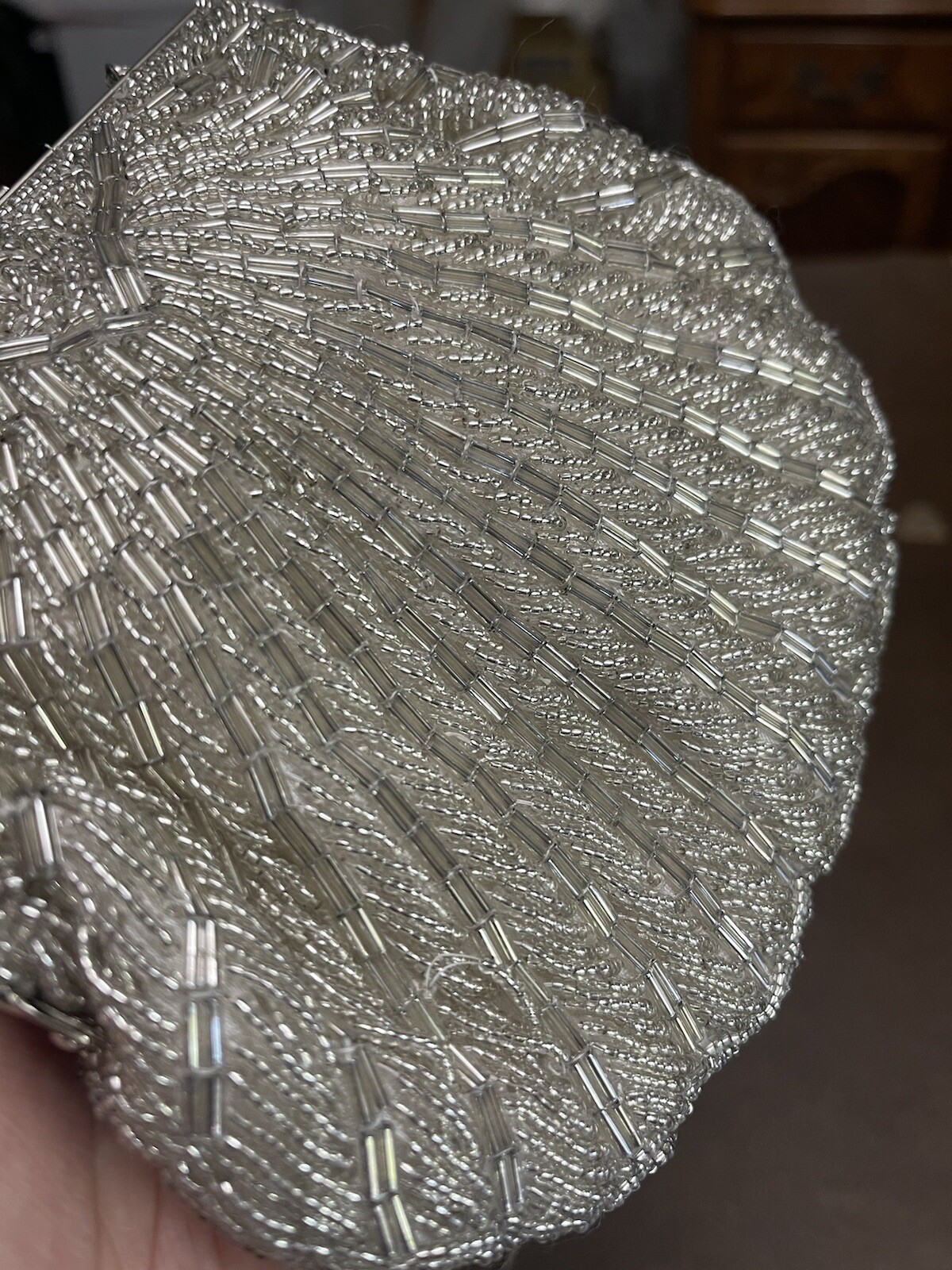 André Cellini White Beaded Clamshell evening bag … - image 17