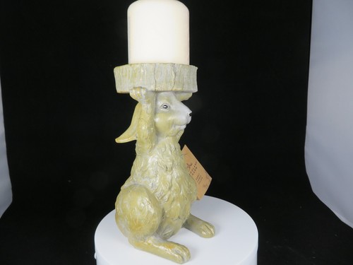 New Woodland Charm Resin Rabbit Pillar Candle Holder + Cream Pillar Candle - Picture 6 of 10
