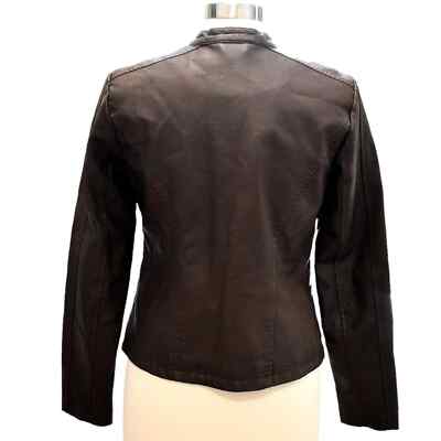 Baccini Brown Faux Leather Full-zip Moto Jacket Size Small