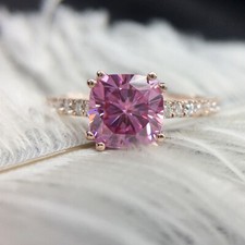 2.43 TCW Cushion Cut Pink Moissanite Engagement Ring 14k Rose Gold Plated