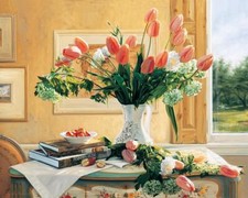 Ceramic Backsplash Tile Mural Floral Flower - French Tulips and Crabapples