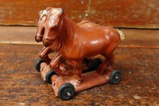 Vintage 1930s Auburn Rubber Toy Company Draft Horses w/ Wheels For Wagon