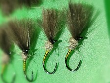 quality yellow owl BARBLESS cdc shuttlecock emergers size 12 dry flies