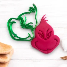3D Printed Grinch Face Cookie Cutter – 4″×3″  Christmas Baking Tool  Made in USA