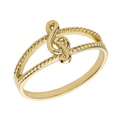 Gold Split Shank Textured Treble Clef Note Ring (Available in Yellow/Rose/White)
