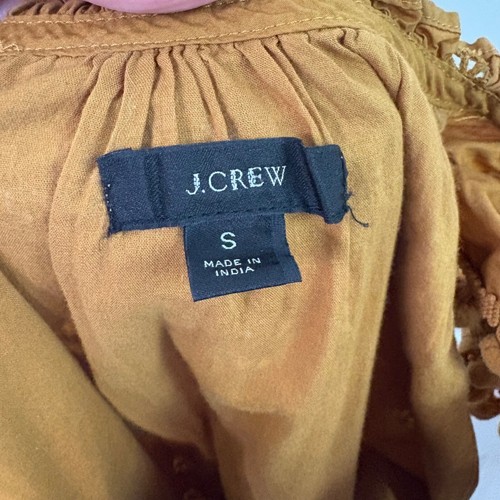 Top J.Crew Ojales Pom-Pom manga aleteada popelina algodón amarillo dorado talla S - Imagen 12 de 12
