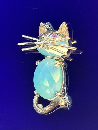 Tiffany & Co 18K Turquoise Rubies Whimsical Kitty Cat Kitten Pin Brooch Rare - Picture 20 of 24