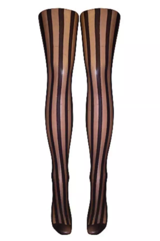 Black Vertical Stripe Tights (Made In Italy) One Size (36 to 42 Hip Size)