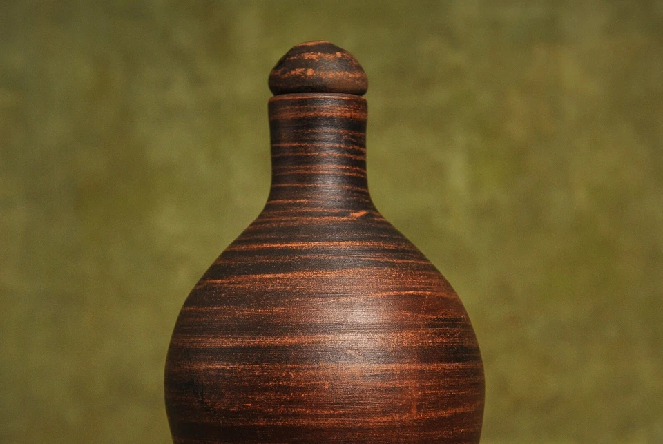 Handmade Bottle Red Clay Vessel Jug for Wine Water Juice Milk Vodka Pitchers - Image 3 of 4