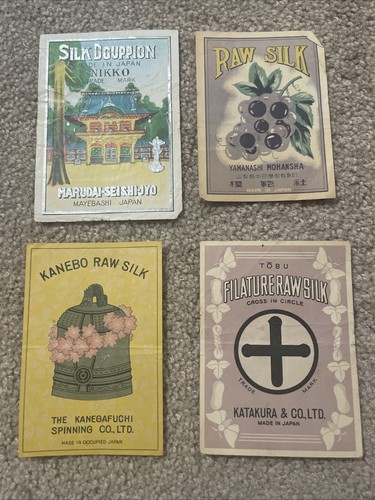 Antique Japanese Raw Silk Fabric Labels Scrap Book Lot Of 46 Gunze Doupion Gold - Picture 24 of 24
